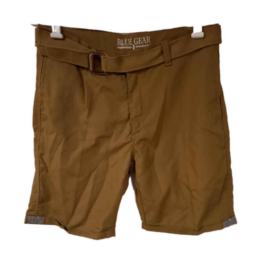 Blue Gear Mens 32 Brown Cargo Chino Shorts 9" Inseam Tech Pocket Belted